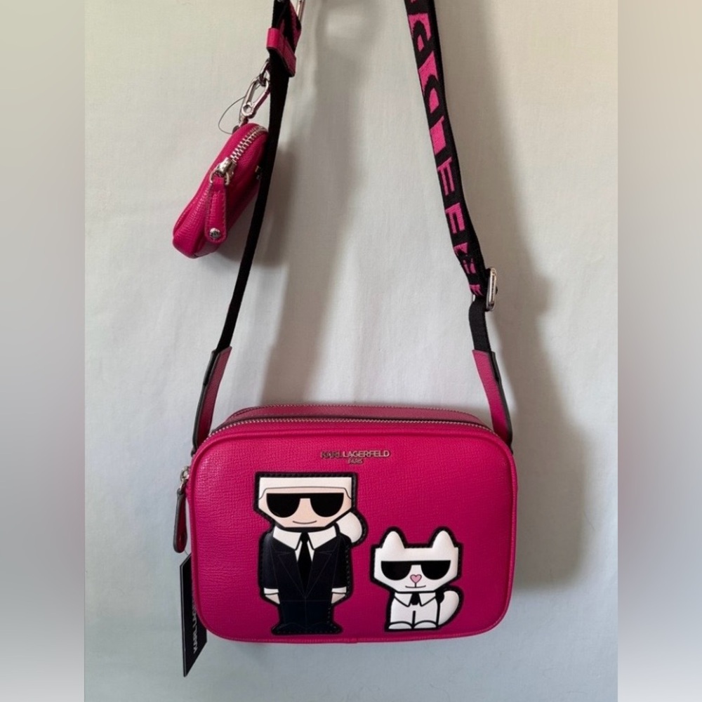 NWT Karl Lagerfeld Pink Crossbody Bag and pouch and dust bag - Picture 2 of 6